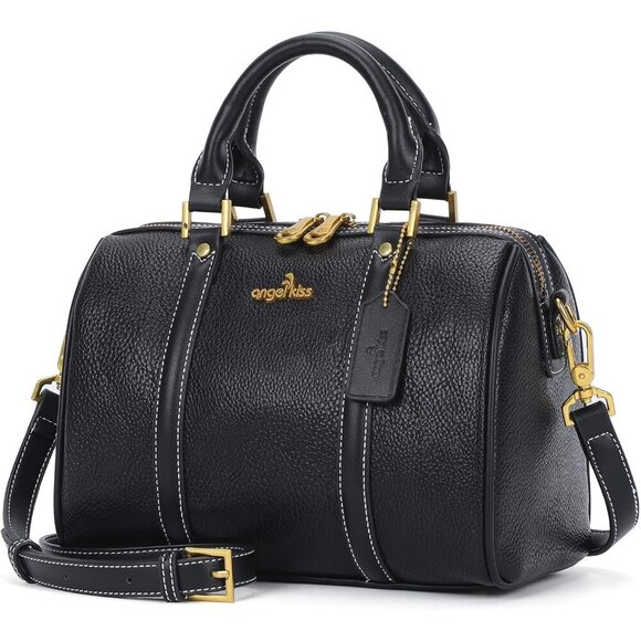 Timeless Vegan Leather Satchel Handbag with Detachable Shoulder Strap - Black